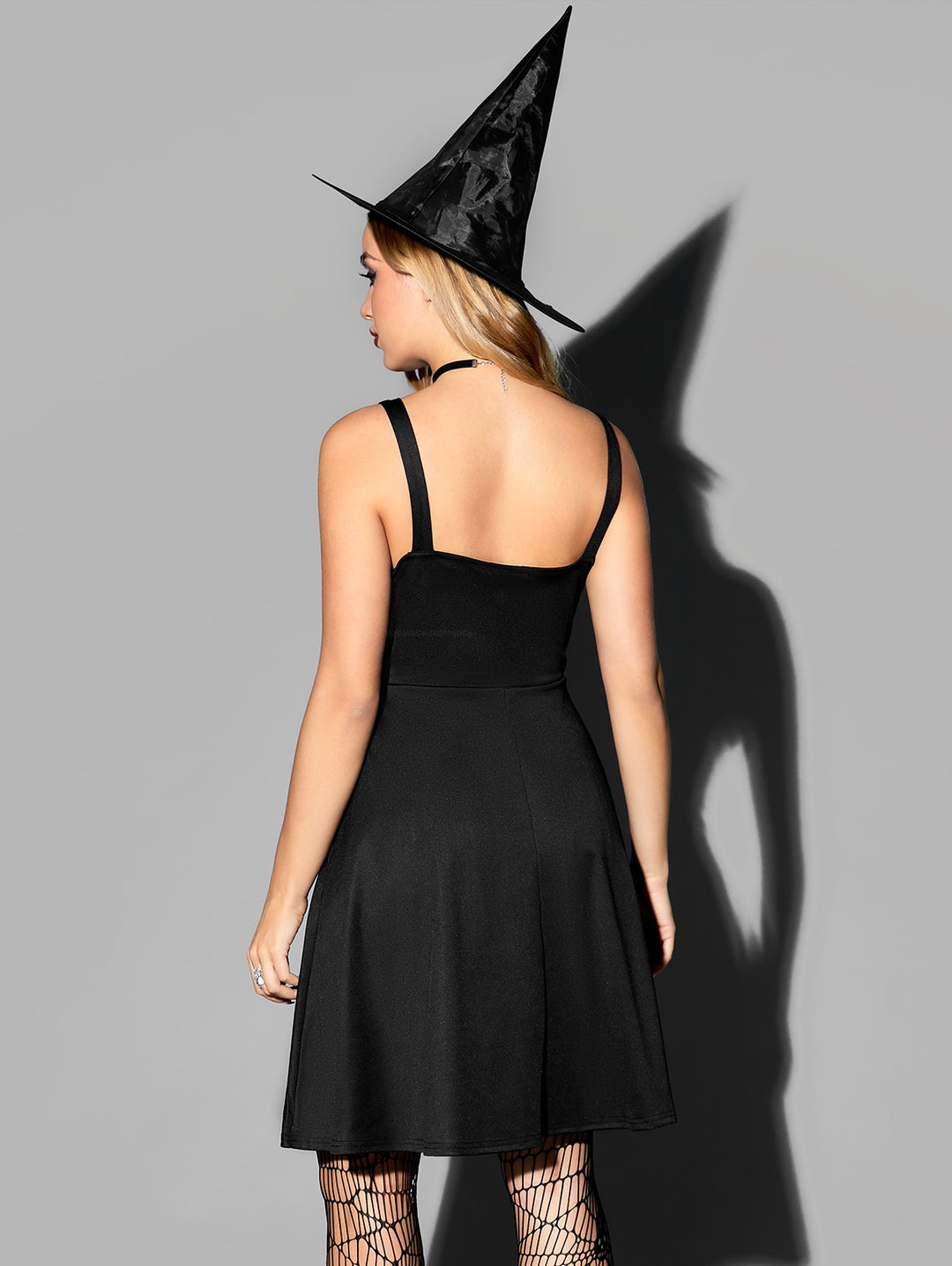 Punk Gothic Lace Up D-ring A Line High Waist Dress-Black