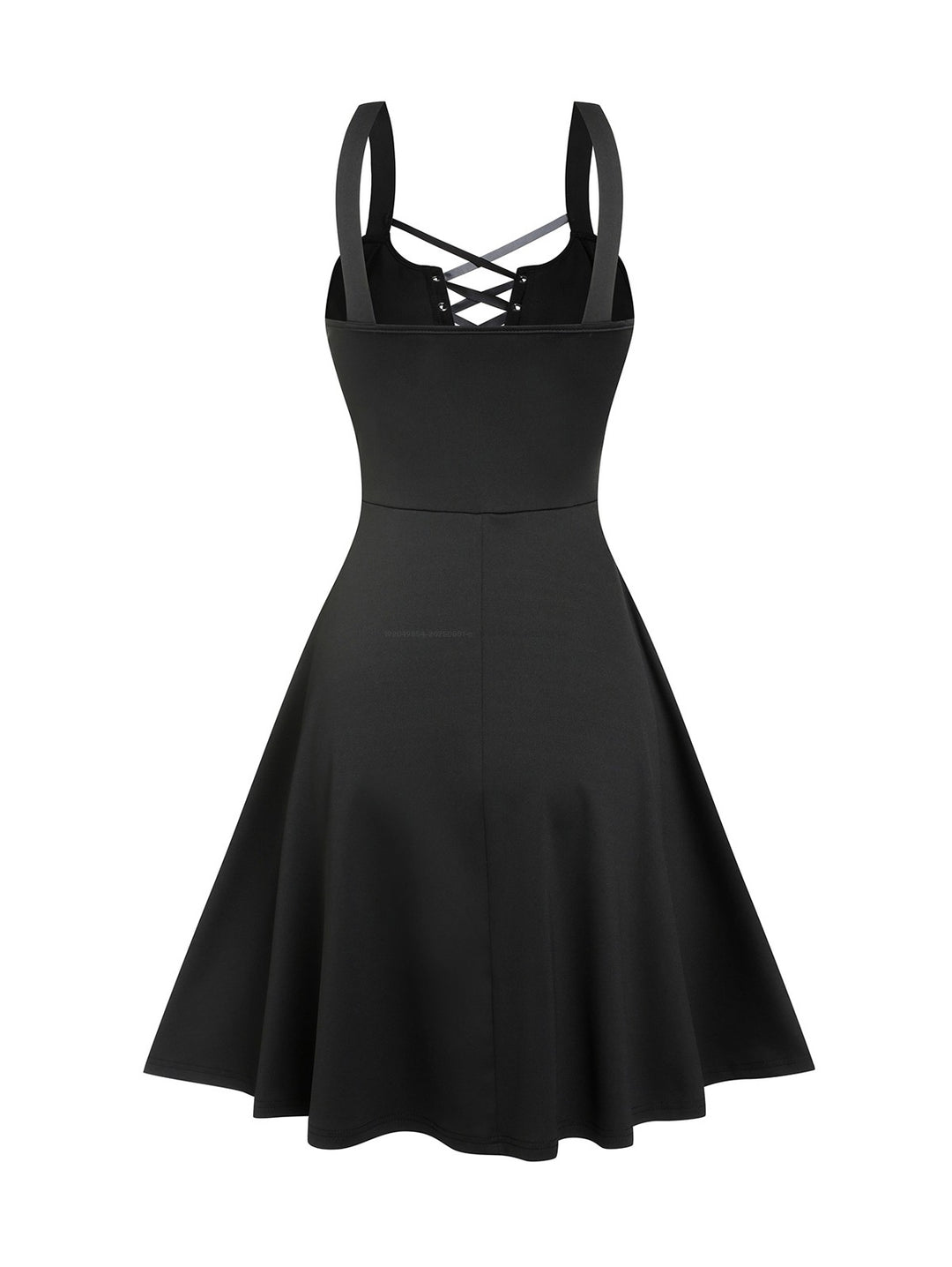 Punk Gothic Lace Up D-ring A Line High Waist Dress-Black