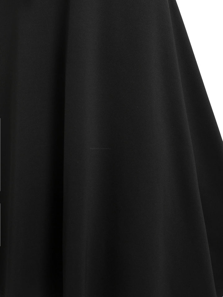 Punk Gothic Lace Up D-ring A Line High Waist Dress-Black