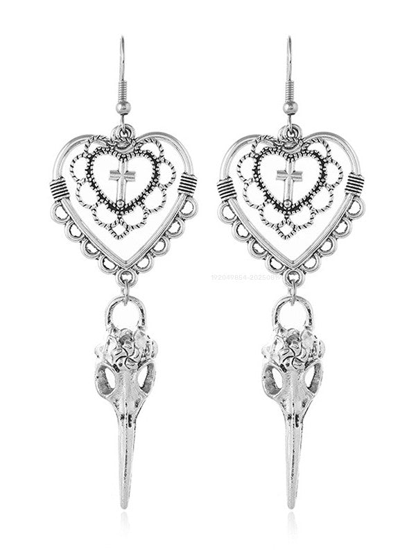Gothic Heart & Cross Pattern Drop Earrings