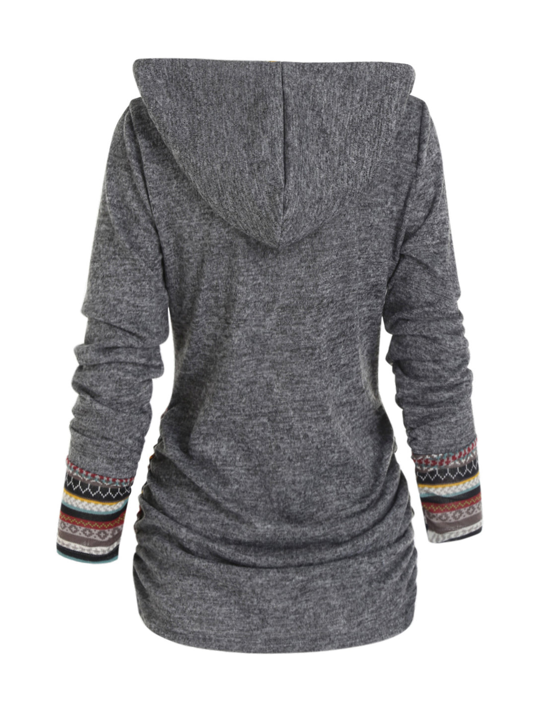 Tribal Geometric Stripe Panel Long Sleeve Hooded Knit Top