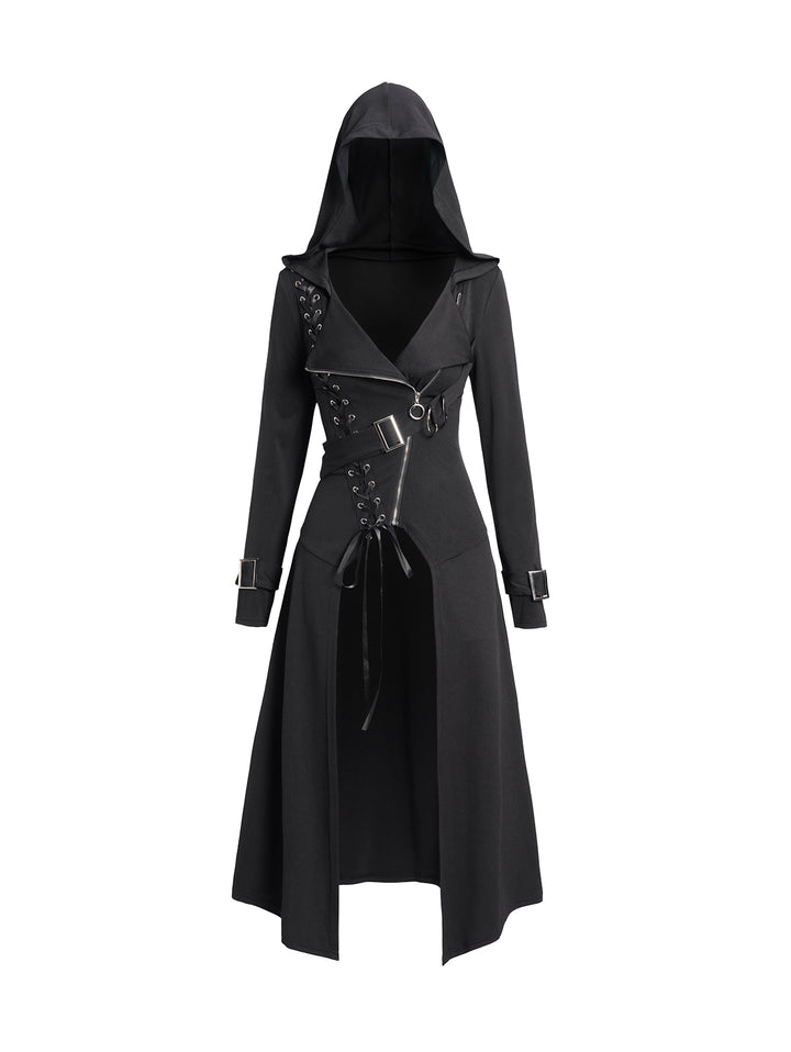 Punk Gothic Lace Up Zip Hooded Coat