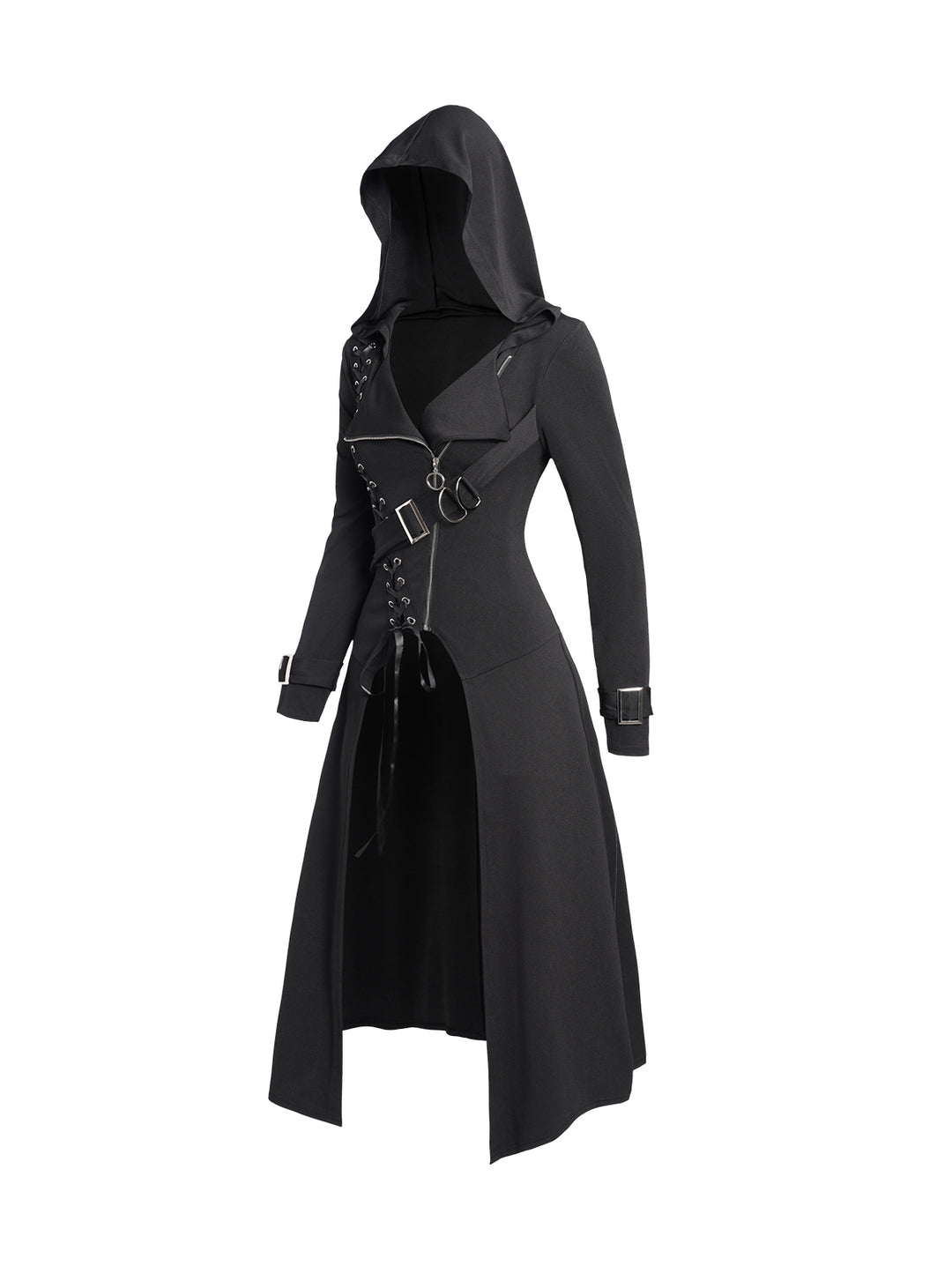 Punk Gothic Lace Up Zip Hooded Coat