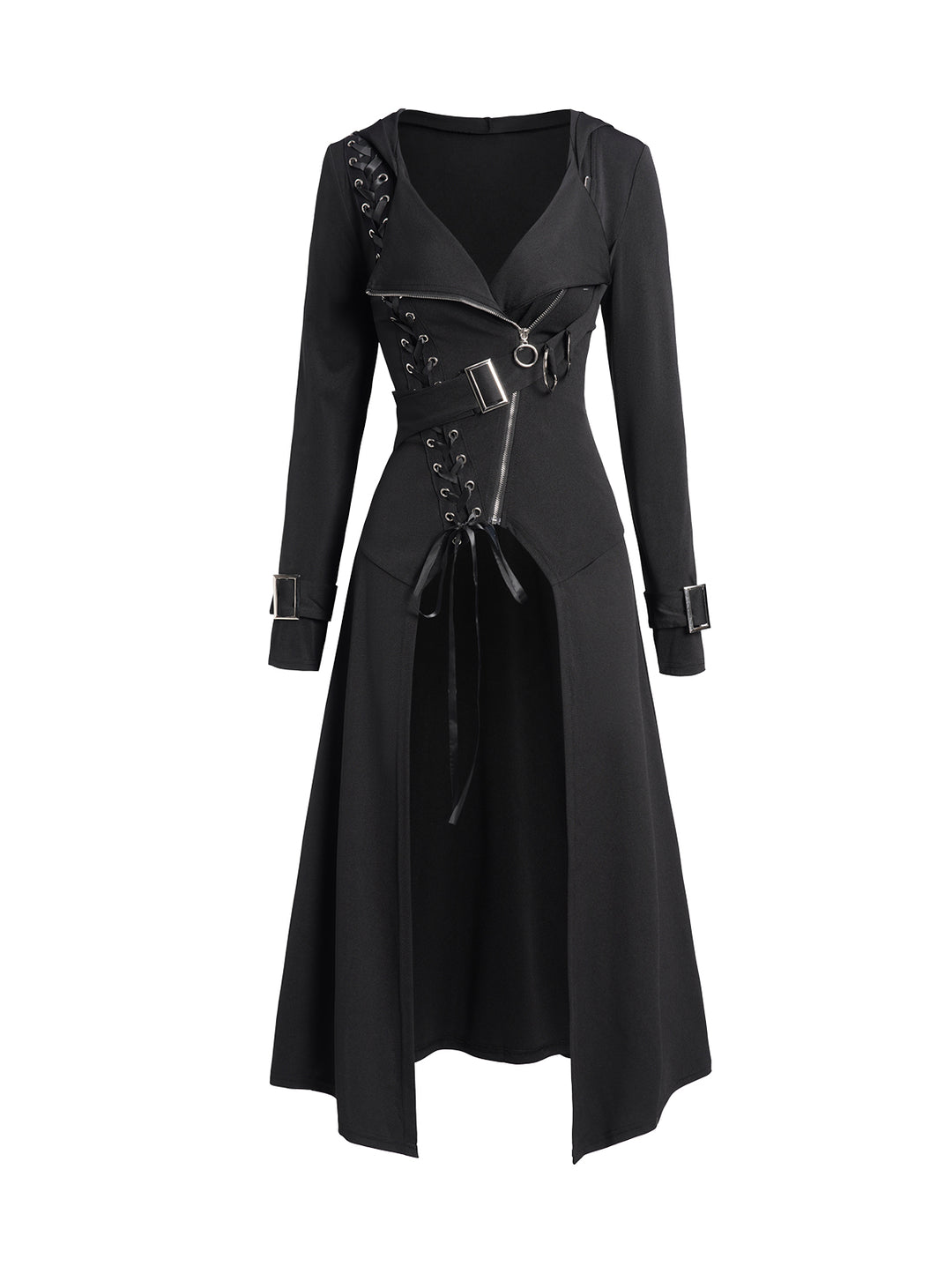 Punk Gothic Lace Up Zip Hooded Coat