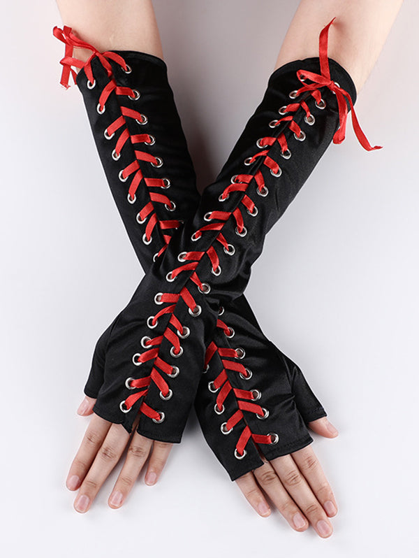 Halloween Gothic Lace Up Fingerless Gloves