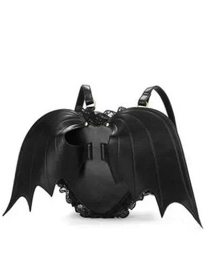 Gothic Punk Bat Heart Lace Hem PU Backpack