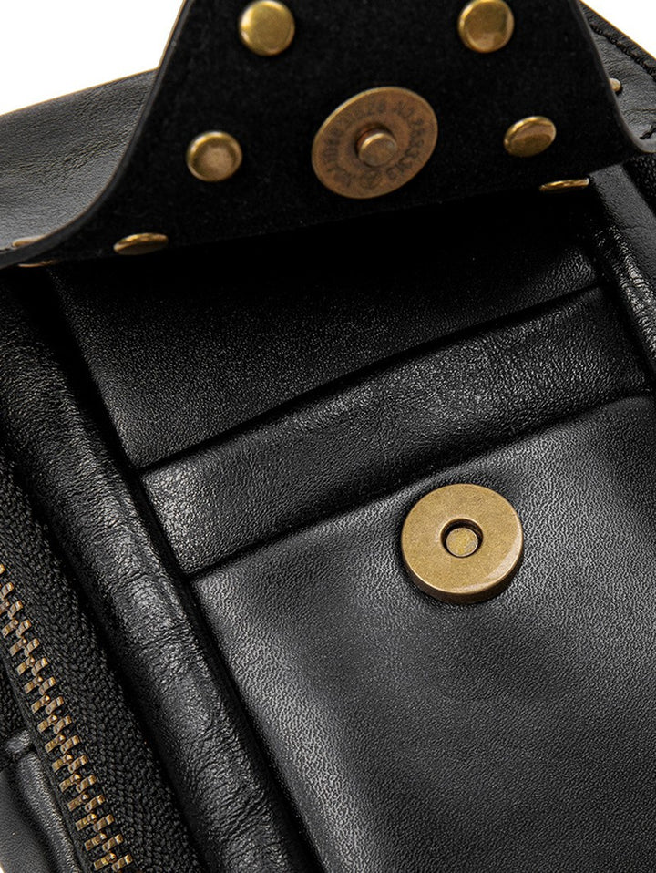 Skull Bone Metal Detail PU Leather Zipper Crossbody Bag