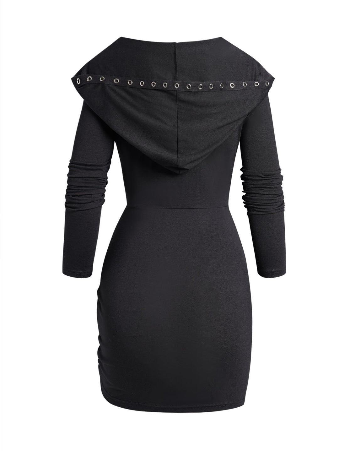 Lace Up Gothic Cinched Ruched Mini Hooded Dress