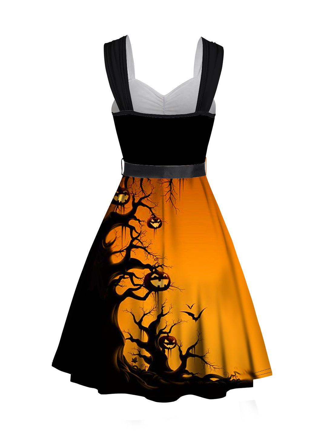 Halloween Forest and Pumpkin Print Belt Sleeveless Mini Dress