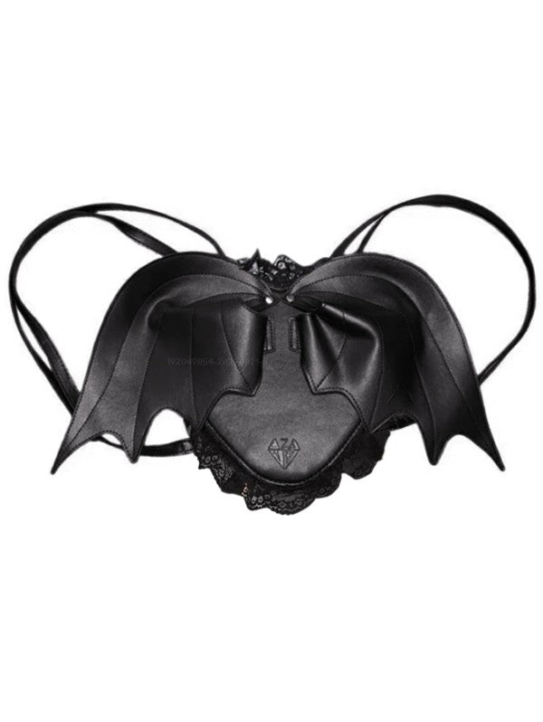 Gothic Punk Bat Heart Lace Hem PU Backpack