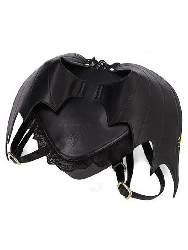 Gothic Punk Bat Heart Lace Hem PU Backpack