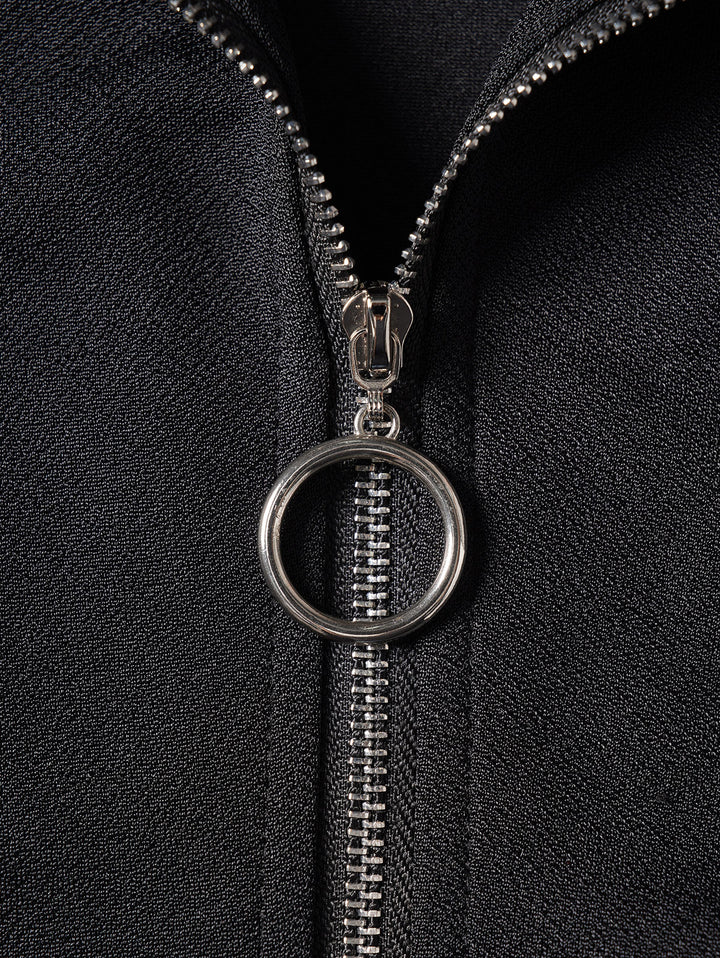 Gothic Solid Color O Ring Zip Up Asymmetric Punk Coat