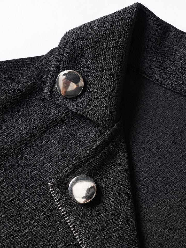 Gothic Solid Color O Ring Zip Up Asymmetric Punk Coat