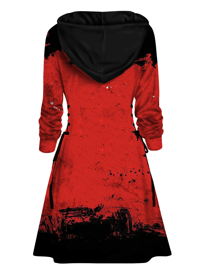 Skull Splatter Painting Print Lace Up Hoodie Dress