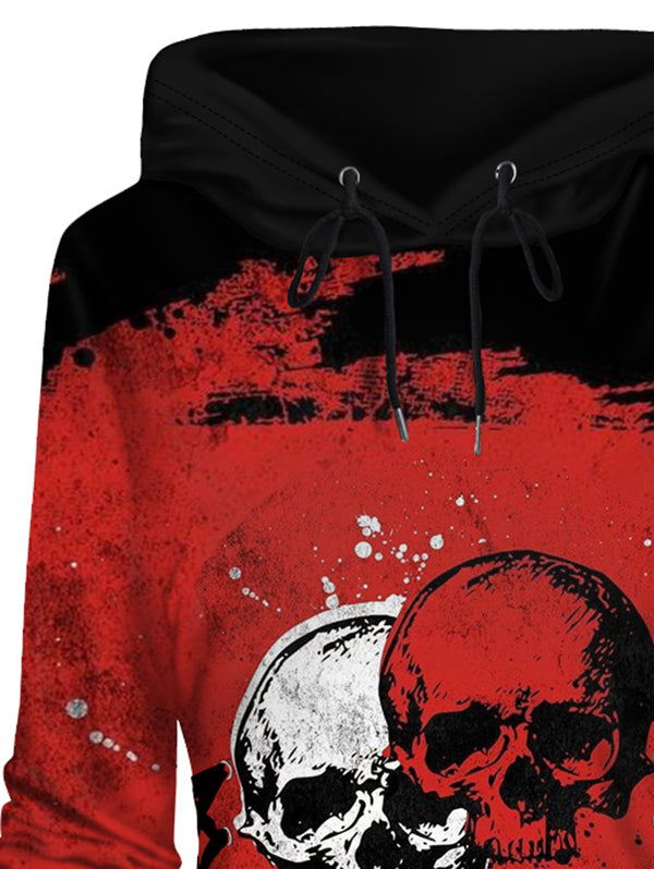 Skull Splatter Painting Print Lace Up Hoodie Dress