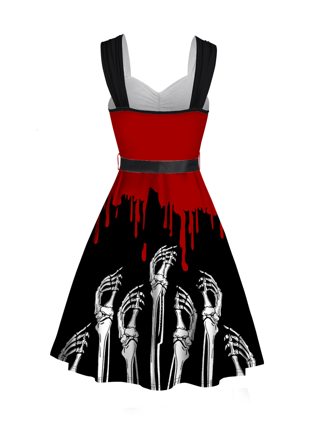 Halloween Blood Skeleton Hand Print Belted Mini Dress