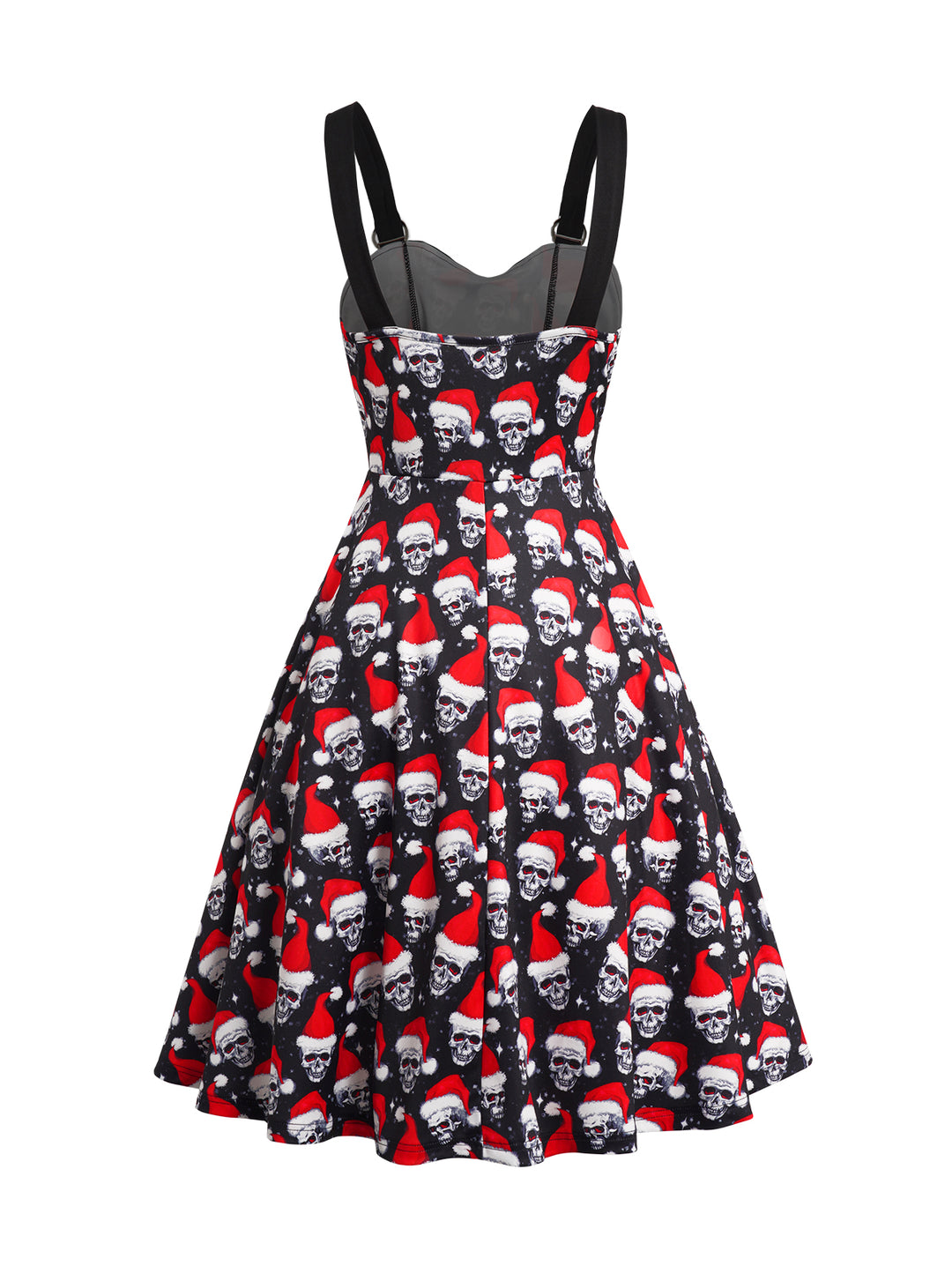 Christmas Cap Skull Allover Print Lace Up A Line Dress