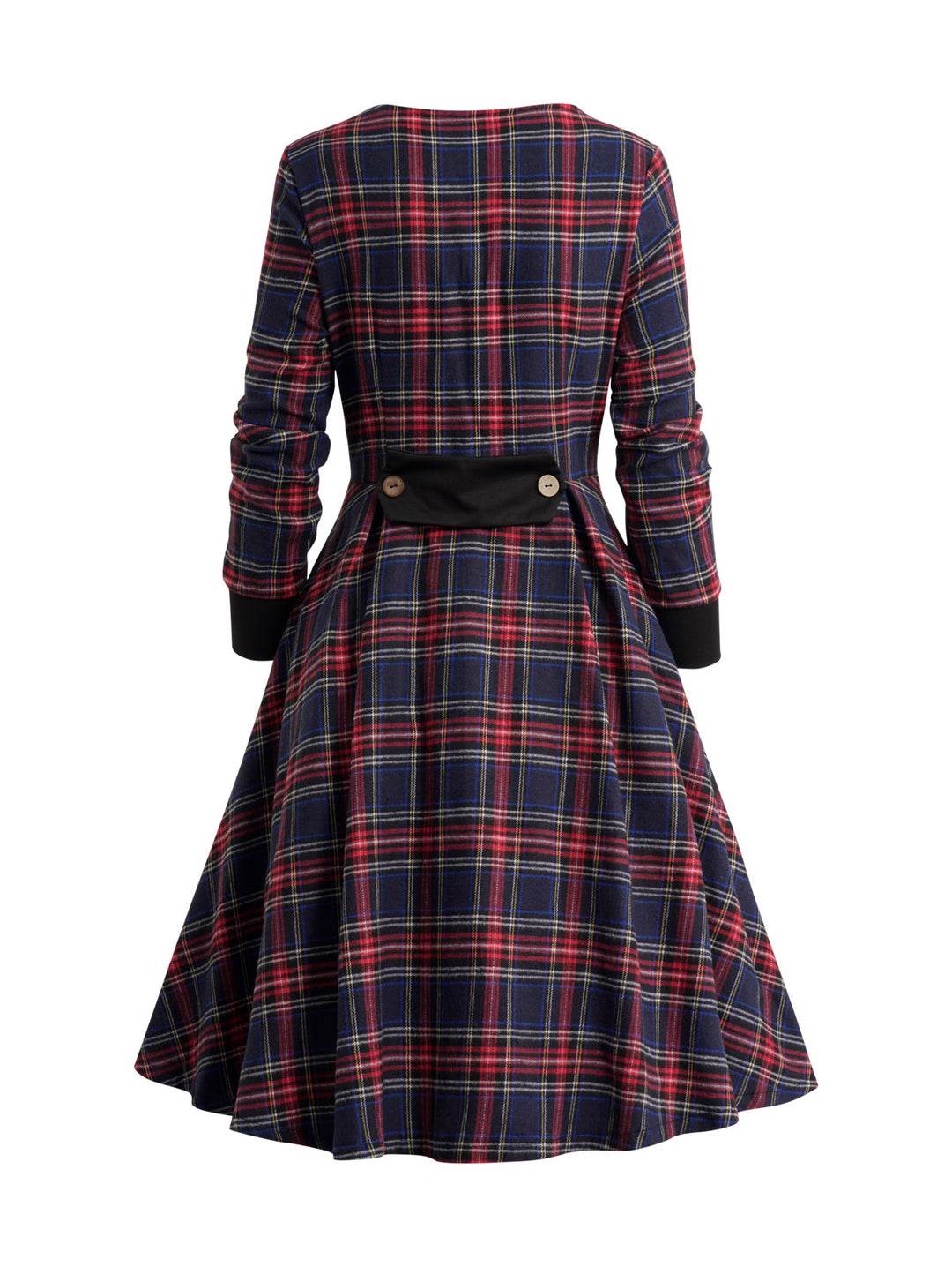 Plaid Print Buckle Strap Long Sleeve Faux Twinset Mini Dress