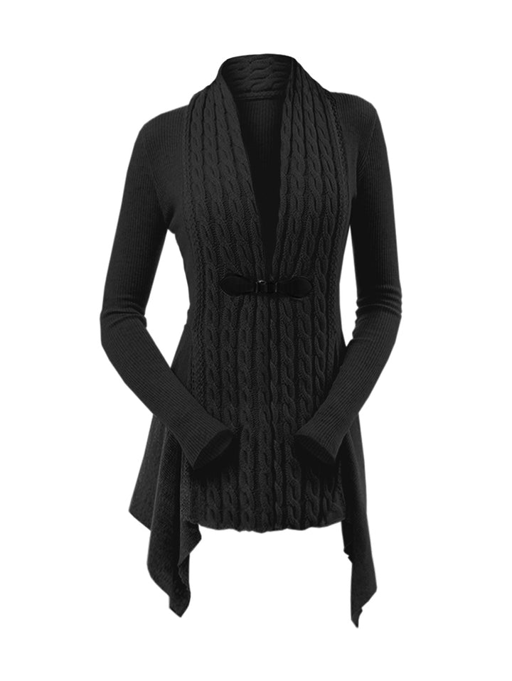 Cable Knit Asymmetrical Buckle Long Sleeve Cardigan