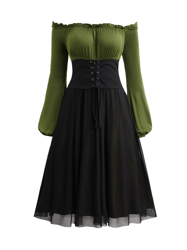 Women Vintage Elegant Dress With Waistband