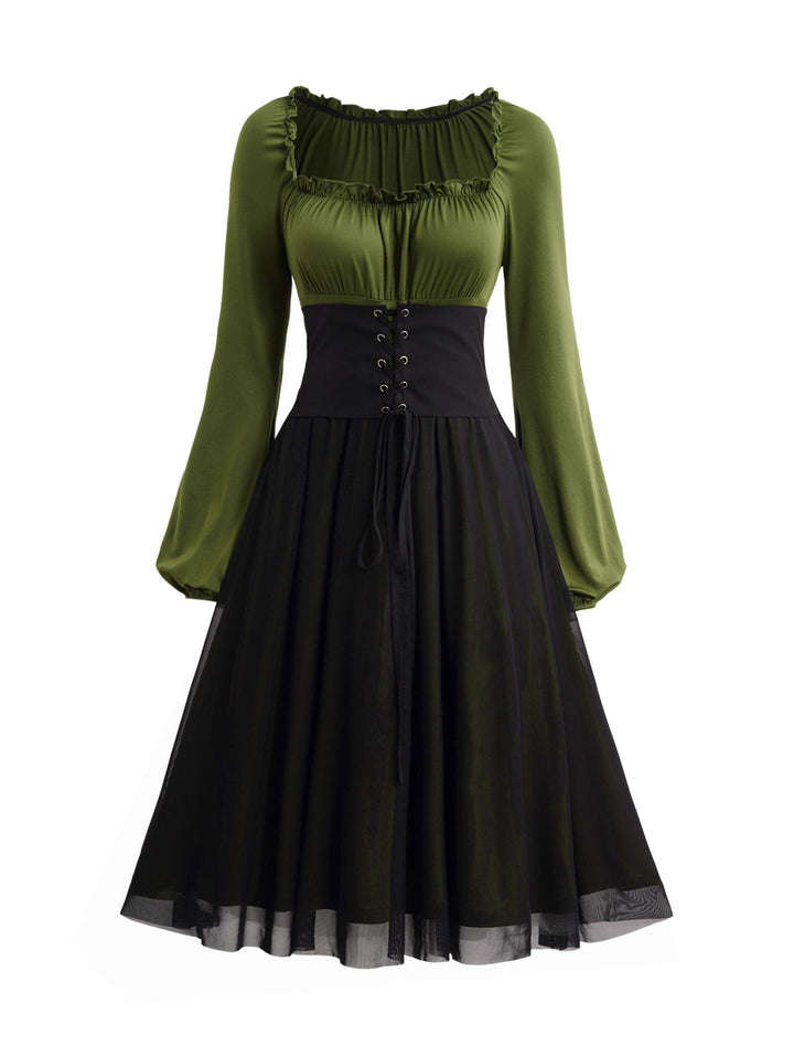 Women Vintage Elegant Dress With Waistband