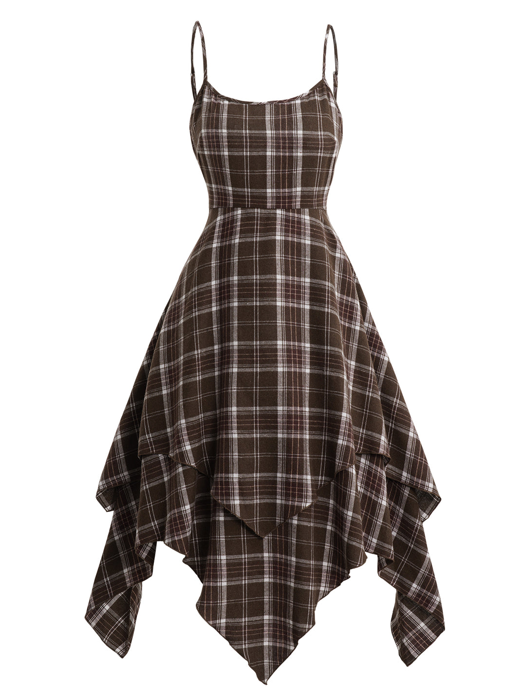 Plaid Print Layered Handkerchief Cami Dress And Cinched Surplice Hooded T-Shirt Outfit