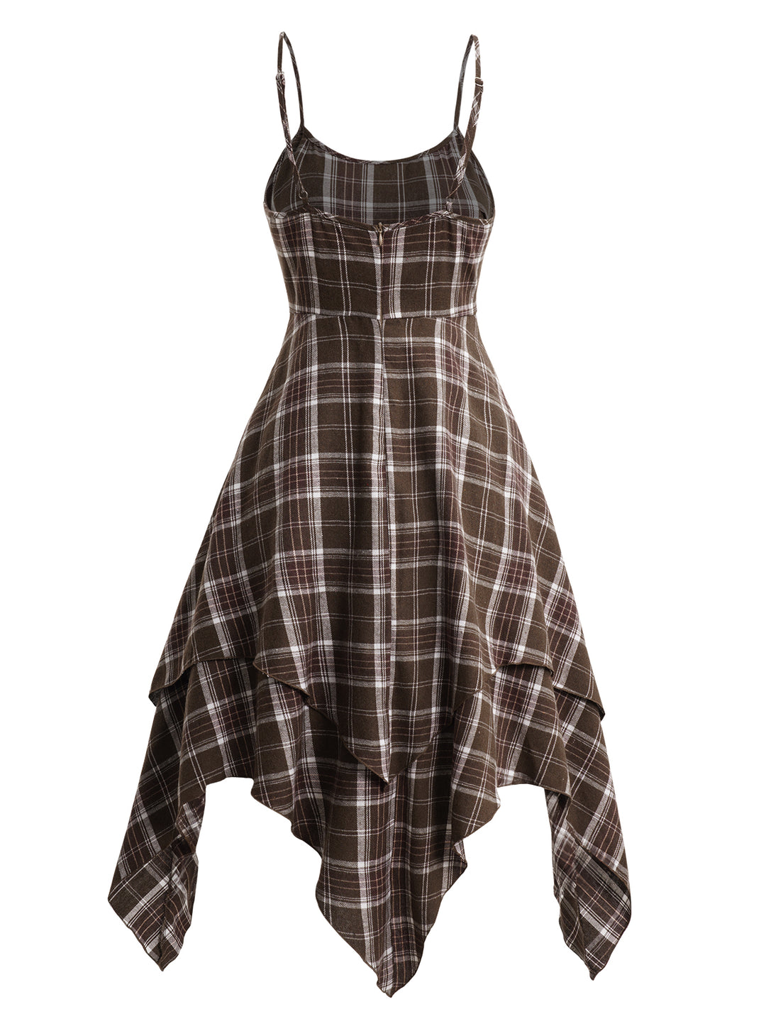 Plaid Print Layered Handkerchief Cami Dress And Cinched Surplice Hooded T-Shirt Outfit