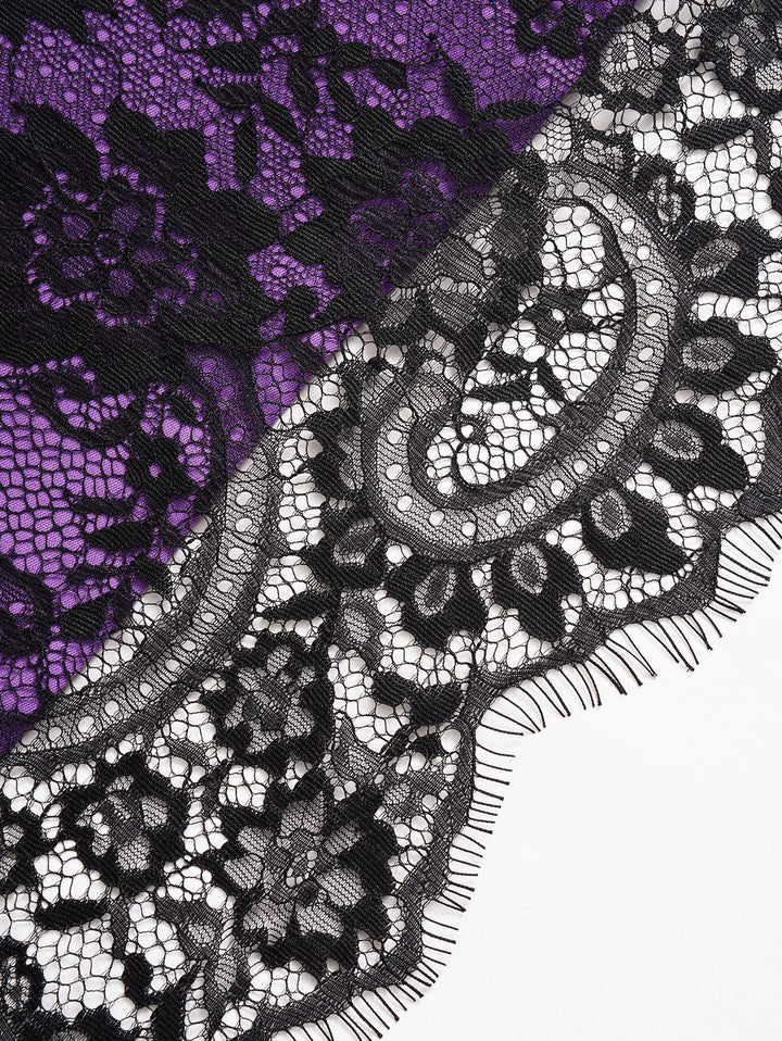Allover Flower Print Lace Mesh with Corset Belt Double Spaghetti Strap Cami Dress