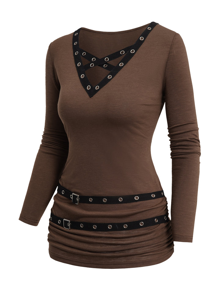 Women Long Sleeve V Neck Top