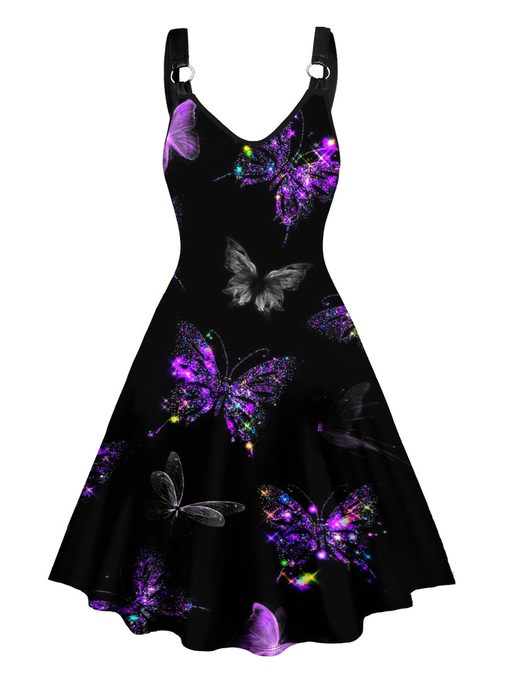 Valentine's Day Allover Colorful Butterfly Print A Line Dress