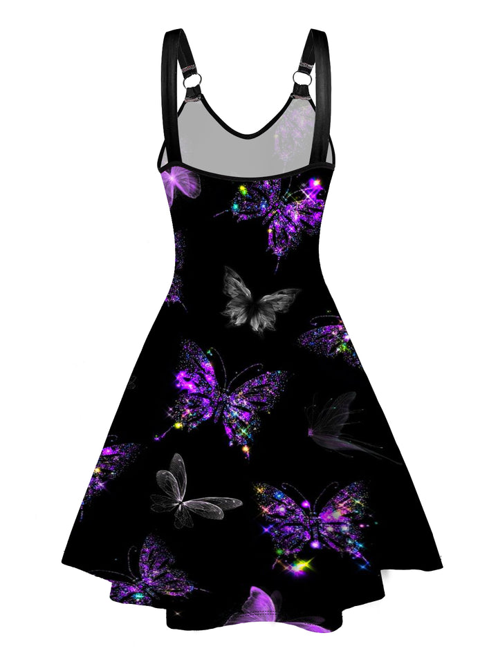 Valentine's Day Allover Colorful Butterfly Print A Line Dress