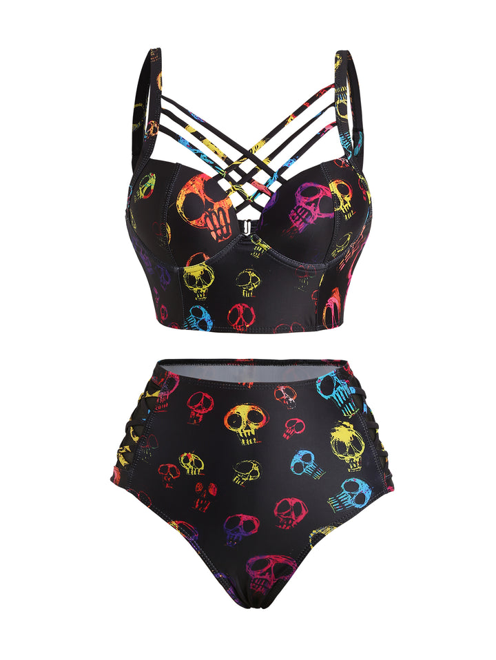 Skull Print Bikini Swimsuit