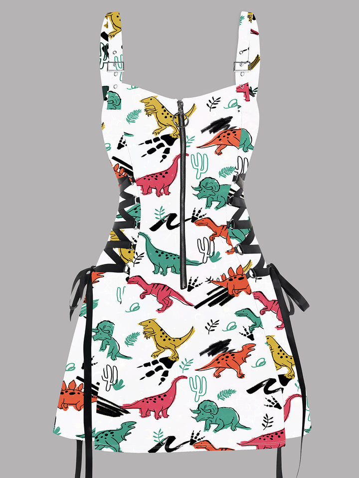 Cartoon Dinosour Print Dress