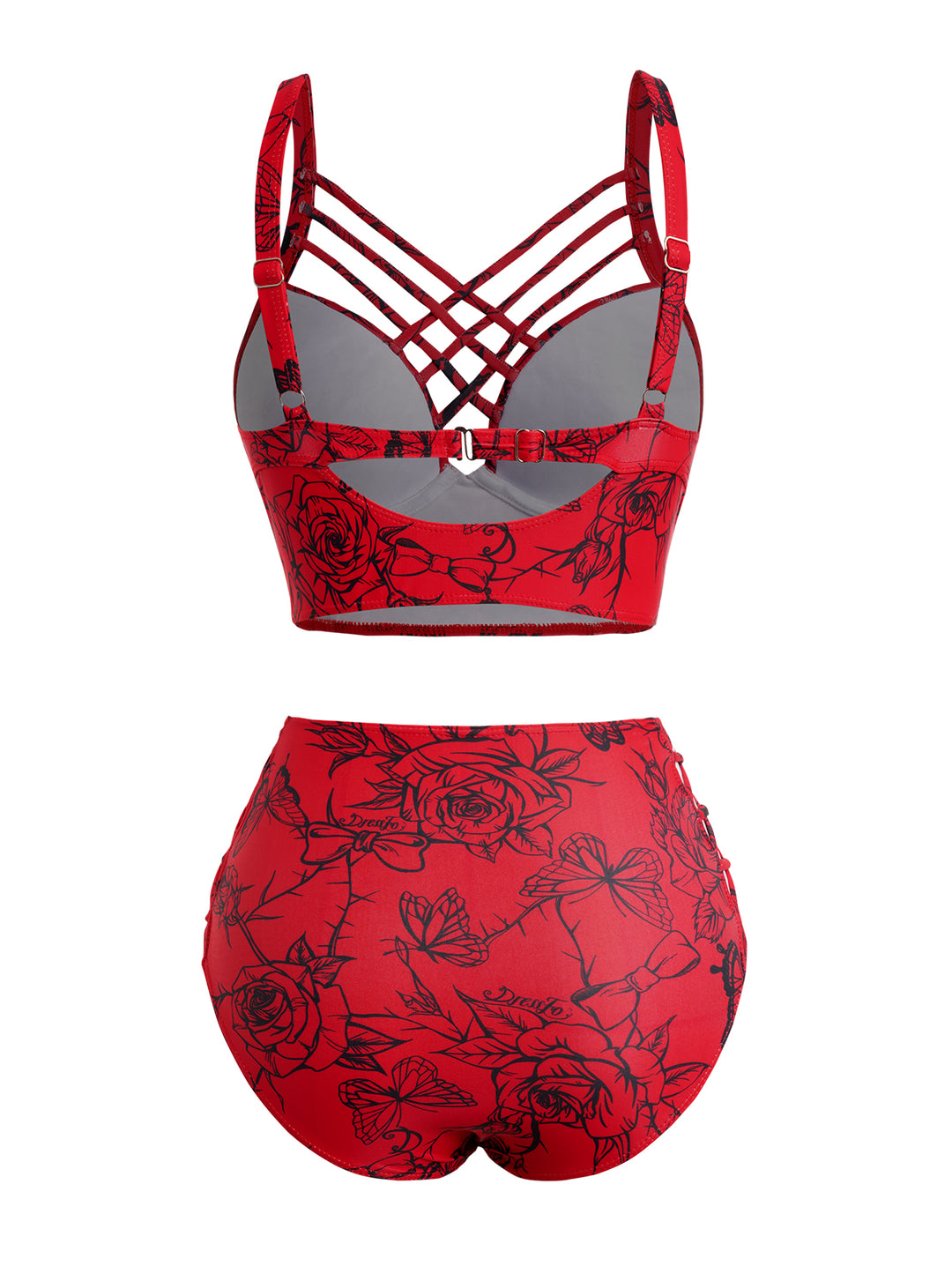 Rose Print Underwire Crisscross Bathing Costume