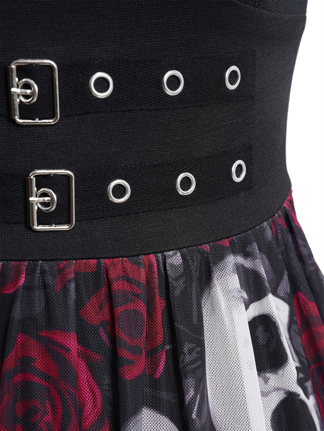 Skull Rose Grommet Buckle Design Tank Dress