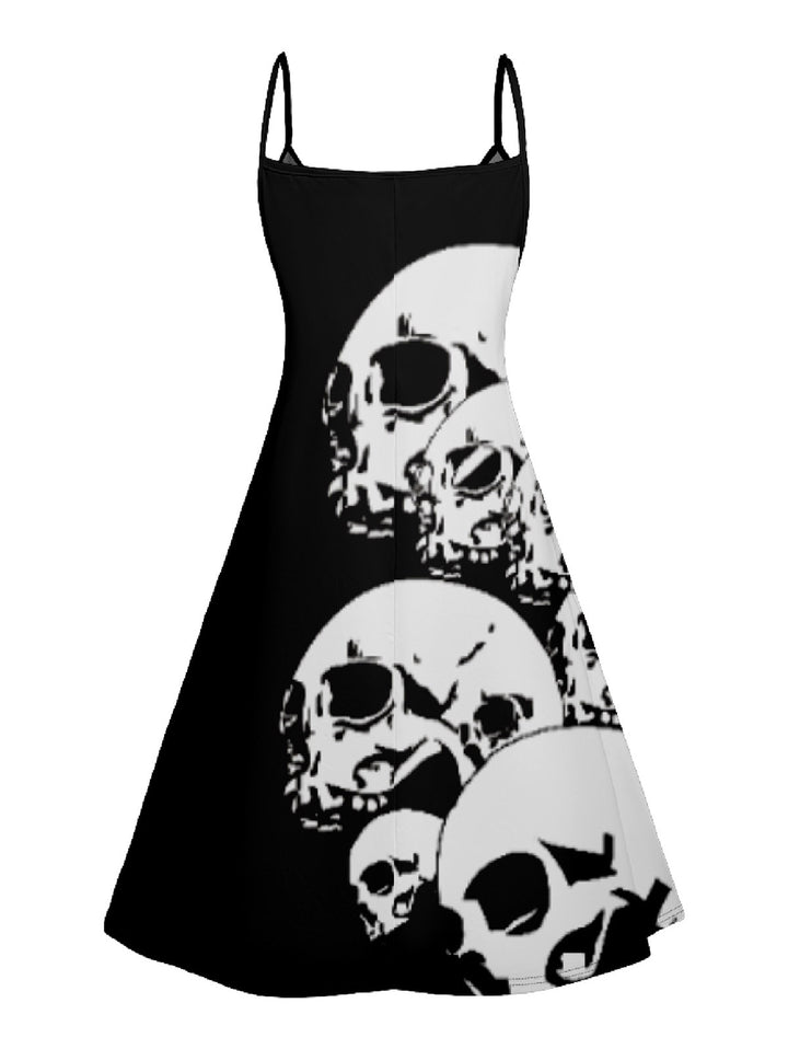 Skull Print V Neck Spaghetti Strap Dress