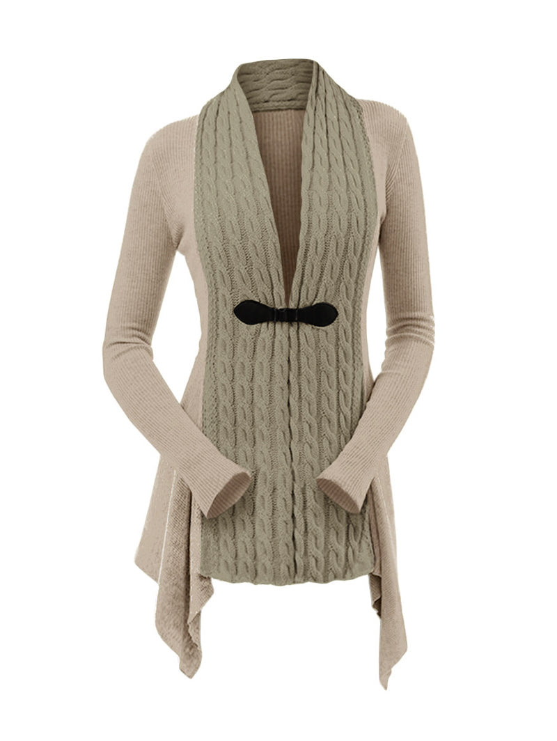 Cable Knit Asymmetrical Buckle Long Sleeve Cardigan