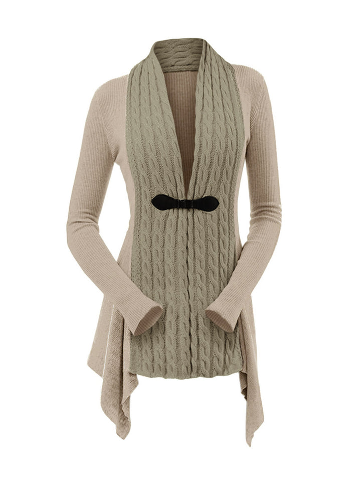 Cable Knit Asymmetrical Buckle Long Sleeve Cardigan