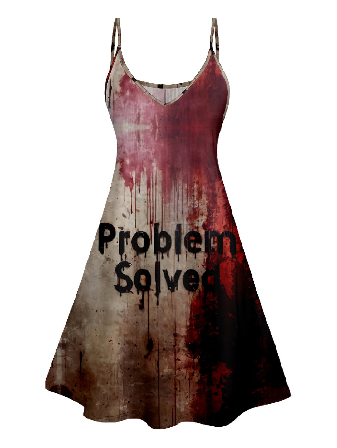 Bleeding Letters  Print V Neck High Waist Spaghetti Strap Dress