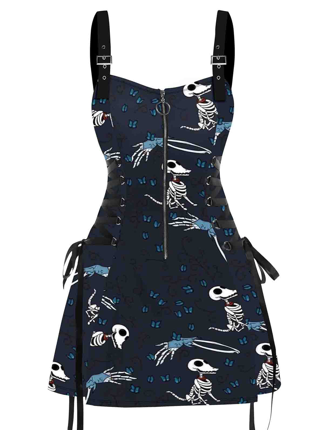 Butterfly Dinosaur Skeleton Print Lace Up Mini Dress