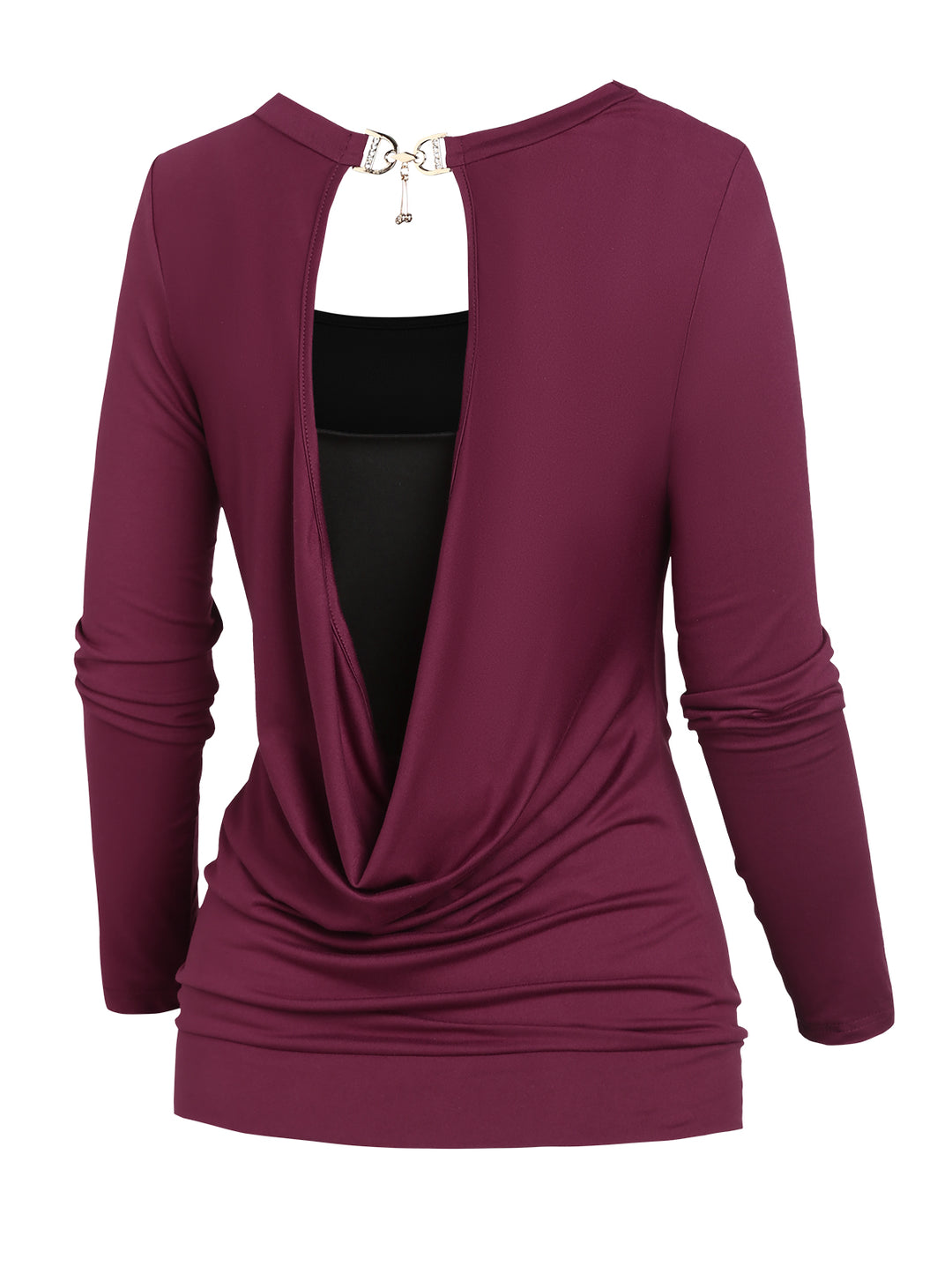 Solid Crop Top and Open Back Long Sleeve Tee Suit