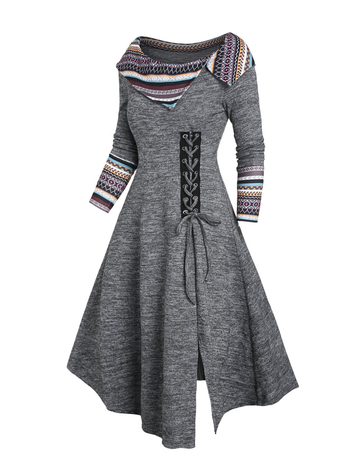 Heathered Tribal Rainbow Stripe Print Dress