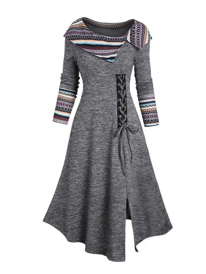 Heathered Tribal Rainbow Stripe Print Dress