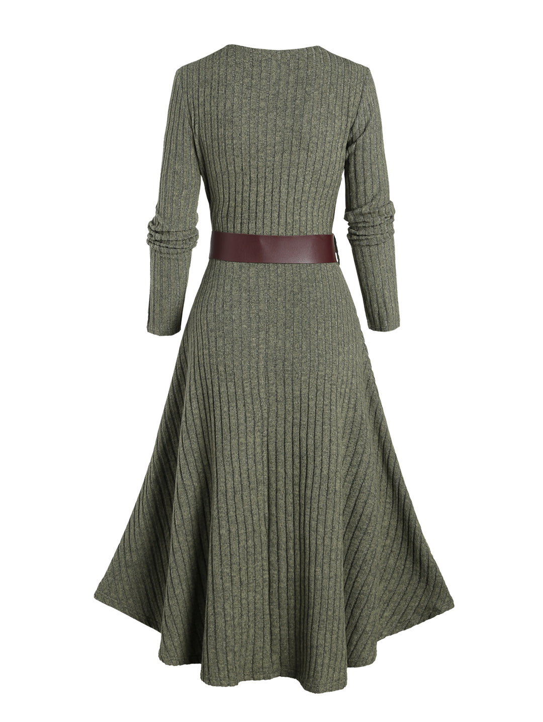 Rib Contrast Belt Faux Twinset Knit Dress