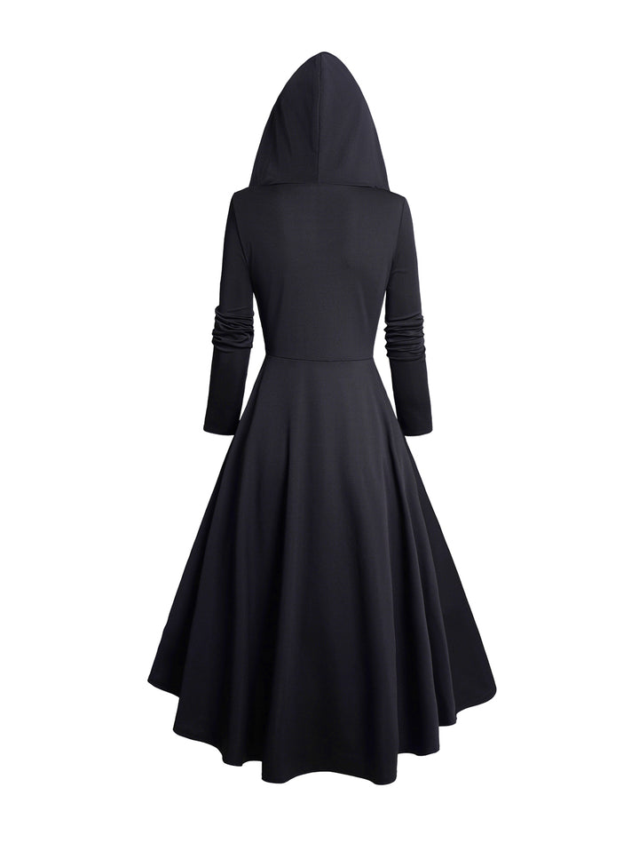 Skull Lace Patchwork Hooded Gothic High Low Dress