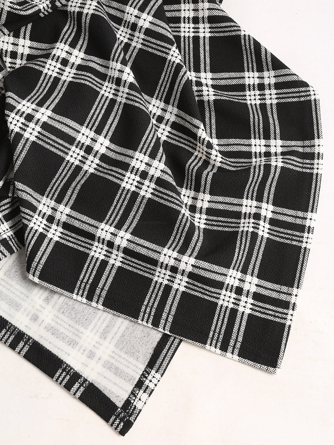 Plaid Panel Asymmetric Cowl Neck Long Sleeve Hooded Dress