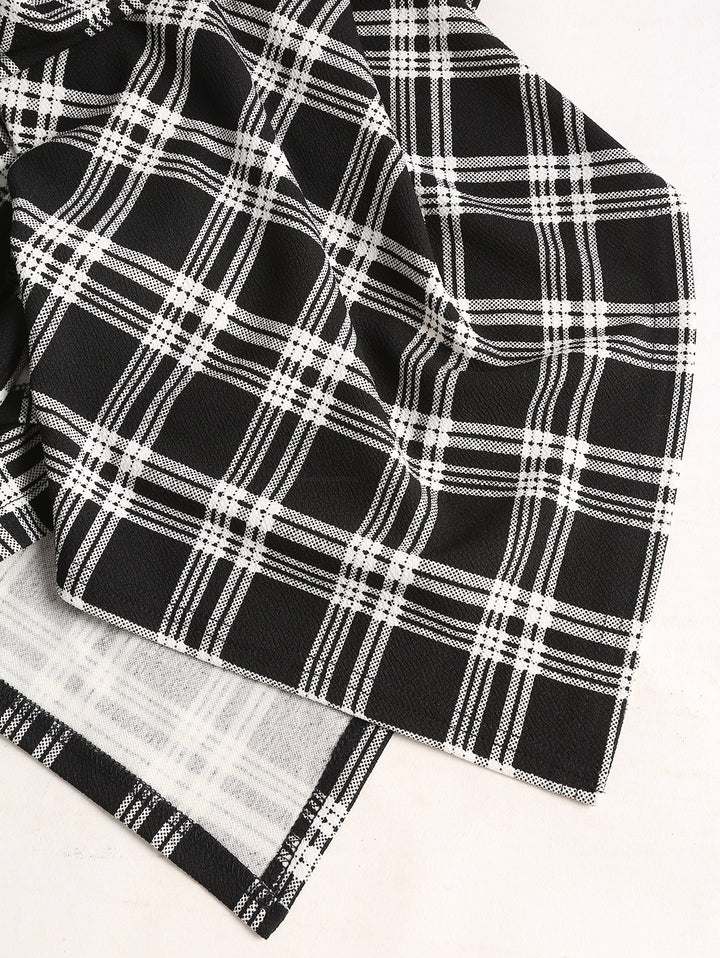 Plaid Panel Asymmetric Cowl Neck Long Sleeve Hooded Dress
