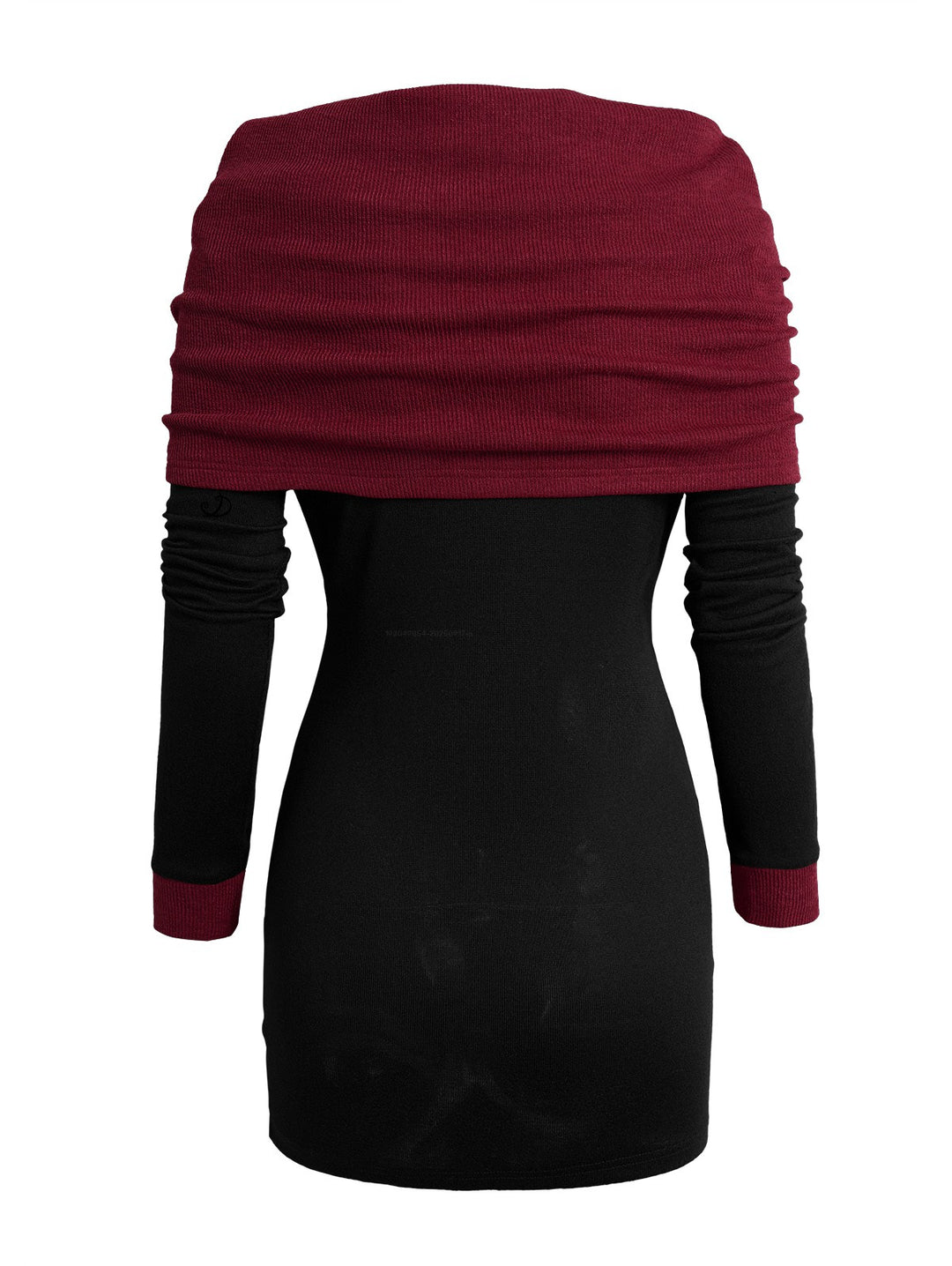 Open Shoulder Knit Foldover Long Sleeve Buckle Strap Long Top