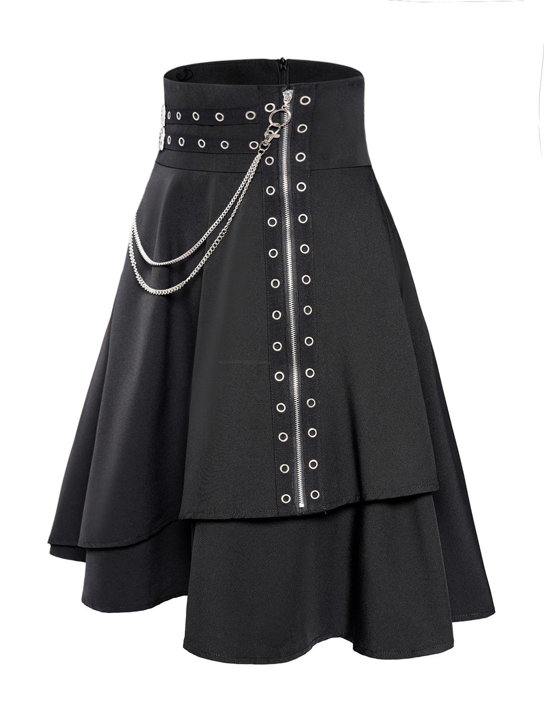Gothic Grommet Chain Embellishment Zipper Fly Layered A Line Mini Skirt