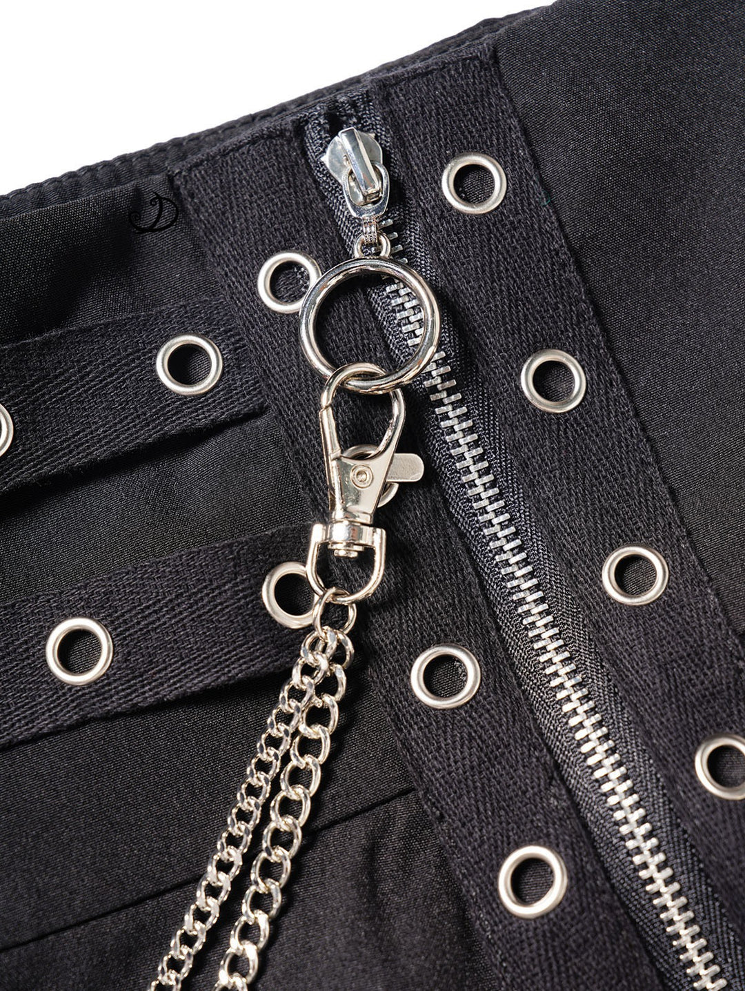 Gothic Grommet Chain Embellishment Zipper Fly Layered A Line Mini Skirt